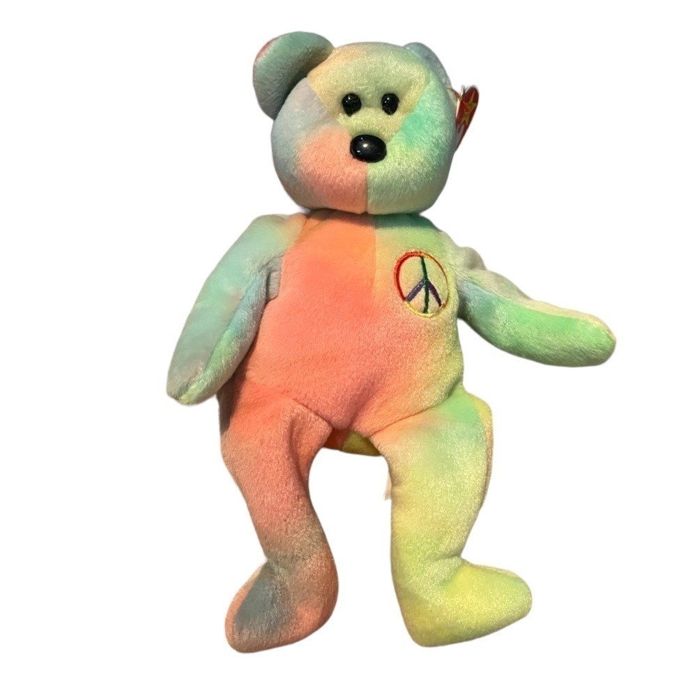 Retired Vintage TY Beanie Baby Rare Colored Peace Tie Dye Bear "96